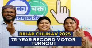Bihar Election 2025 Voter Turnout Crowd Outside Polling Booth