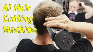 AI hair cutting machine demonstrating precise haircut on a client