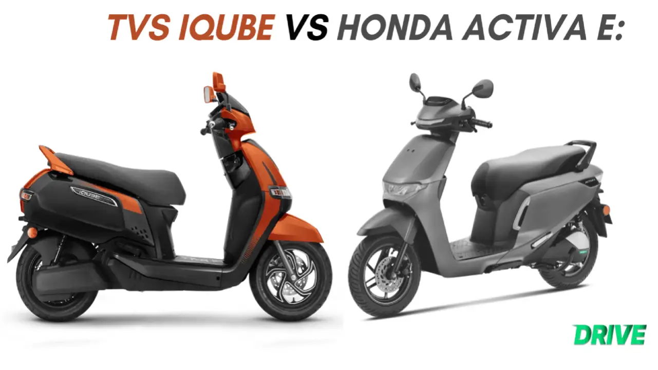 Honda Activa Electric vs TVS iQube comparison image with both scooters side by side on city street