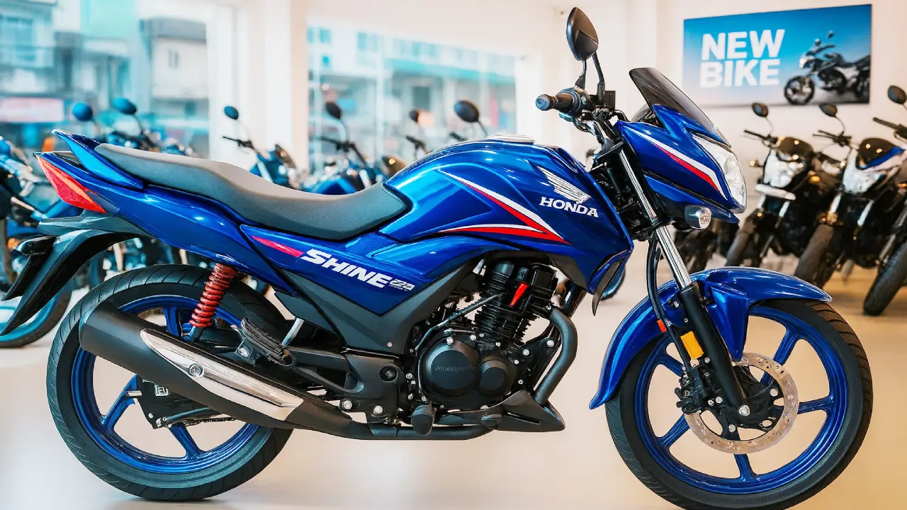 Honda Shine 125 2025 Model Front Side with LED Headlamp and Chrome Muffler Cover