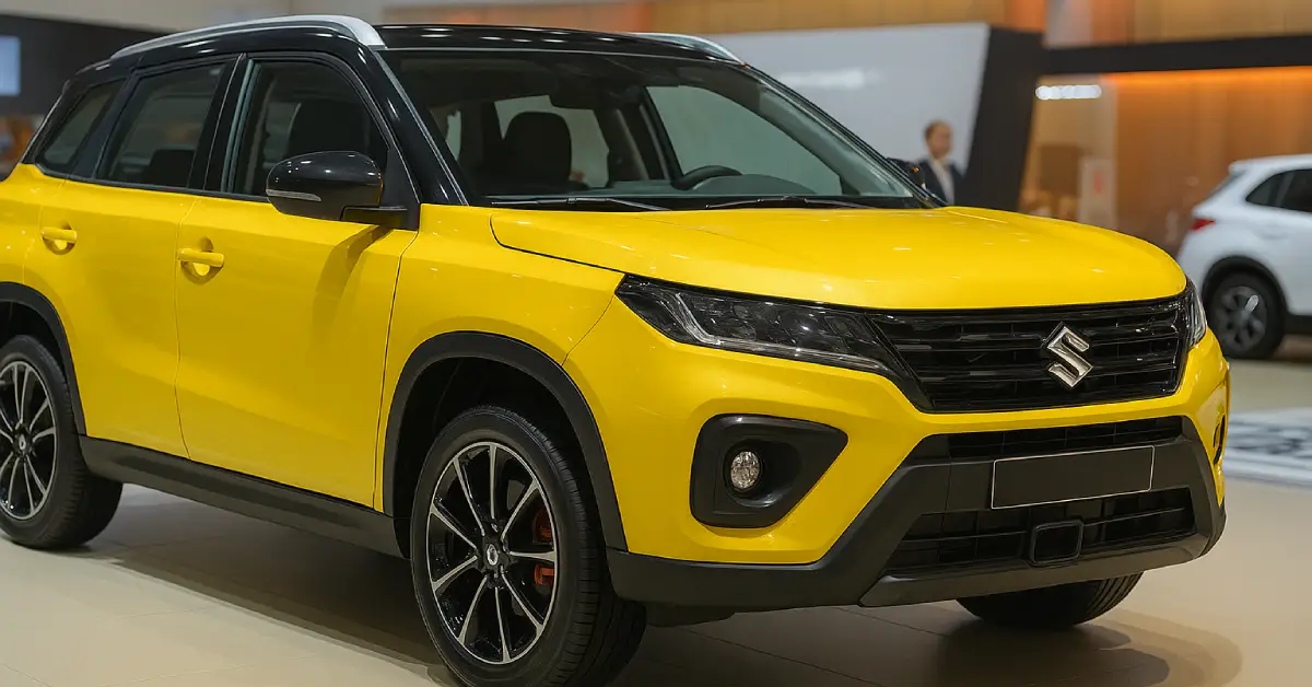 Maruti E Vitara Electric SUV showroom look in silver and blue color