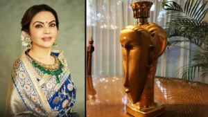 Nita Ambani’s gold water bottle Acqua di Cristallo Tributo a Modigliani designed by Fernando Altamirano