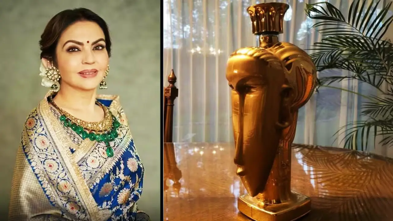 Nita Ambani’s gold water bottle Acqua di Cristallo Tributo a Modigliani designed by Fernando Altamirano