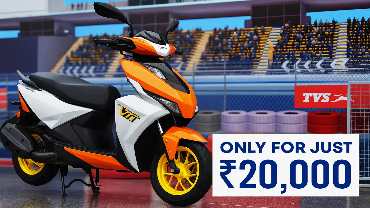 TVS Ntorq FlexFuel, sporty green-yellow scooter, side view