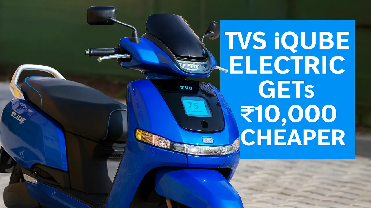 TVS iQube Electric 2025– blue scooter, LED headlight, digital dashboard, side view