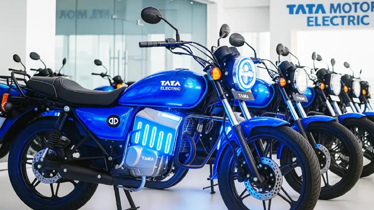Tata e-Bike 2025 Model Front Side View Showing LED Headlamp and Alloy Wheels