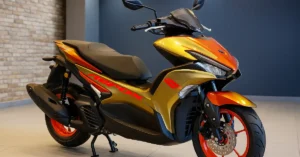 Yamaha Aerox 155 premium scooter in metallic blue color with sporty design