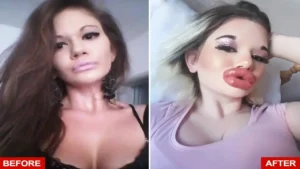 Andrea Ivanova with the world’s biggest lips after multiple cosmetic surgeries