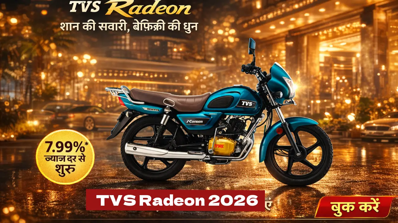 TVS Radeon 2026 All Black Edition parked in an urban setting.